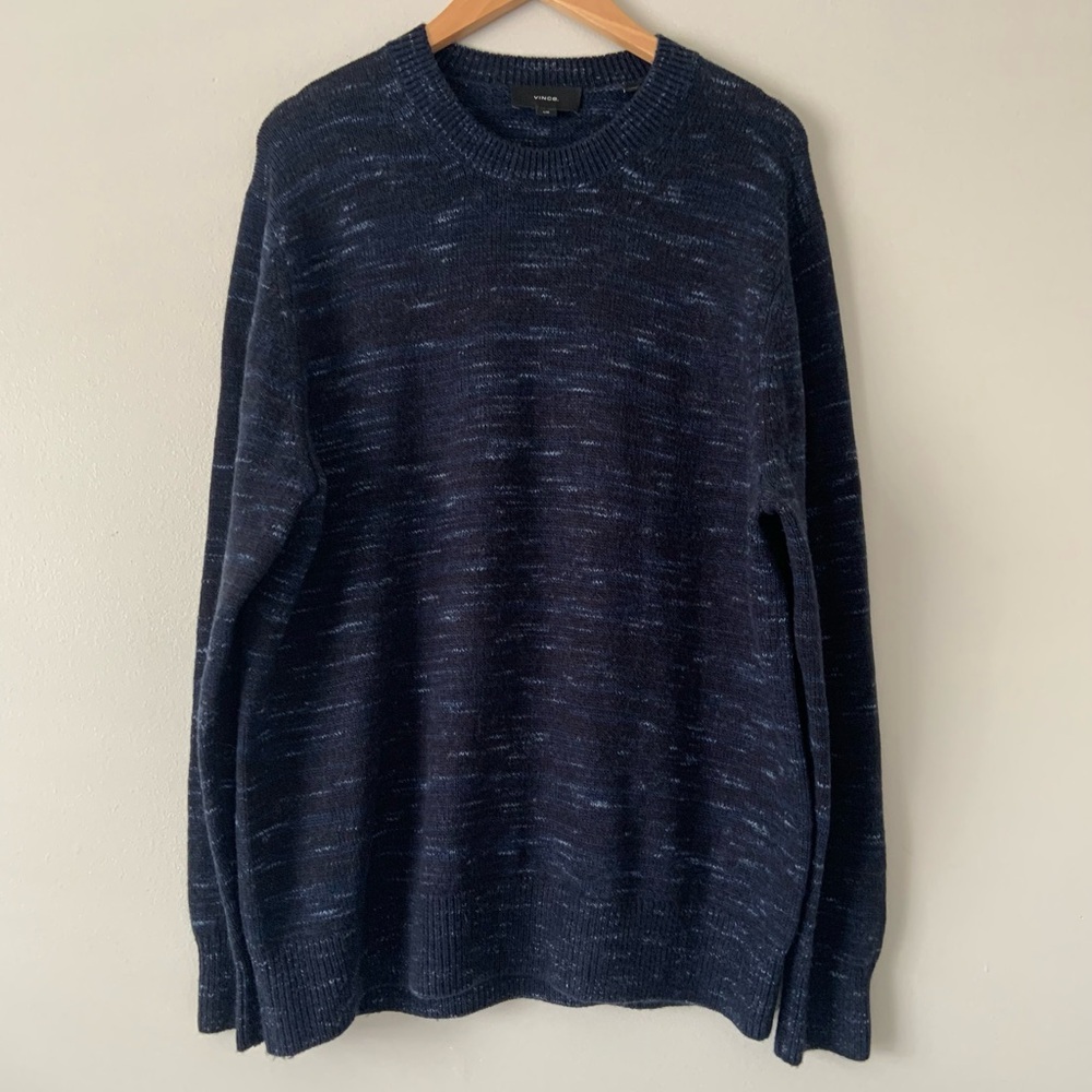 VINCE Men’s Cashmere Wool Tweedy Speckled Sweater  Navy Size L